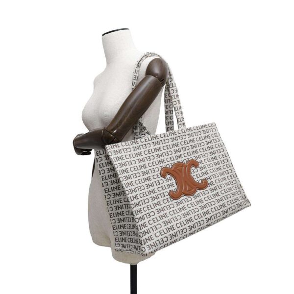 CELINE Triomphe Kabatais White/Tan196762 Canvas Leather Size Large - Image 3