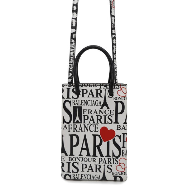 BALENCIAGA Bon Jules Paris Shopping Phone Holder White/Black/Red593826 Leather - Image 13