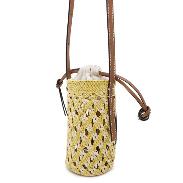 LOEWE Cylinder Pocket Shoulder Bag Yellow/Brown/BeigeC630P71X01 Raffia Leather