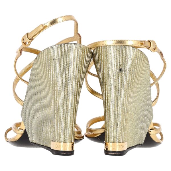 Louis Vuitton Wedge Sandal in Metallic Gold Leather - Image 4
