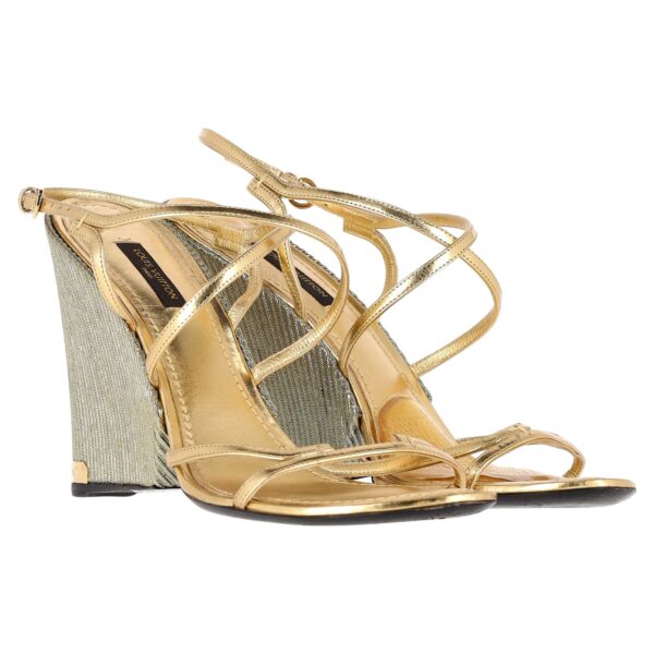 Louis Vuitton Wedge Sandal in Metallic Gold Leather - Image 3