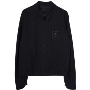 Louis Vuitton Logo Embroidered Front Zip Striped Jacket in Navy Blue Cotton