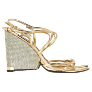 Louis Vuitton Wedge Sandal in Metallic Gold Leather